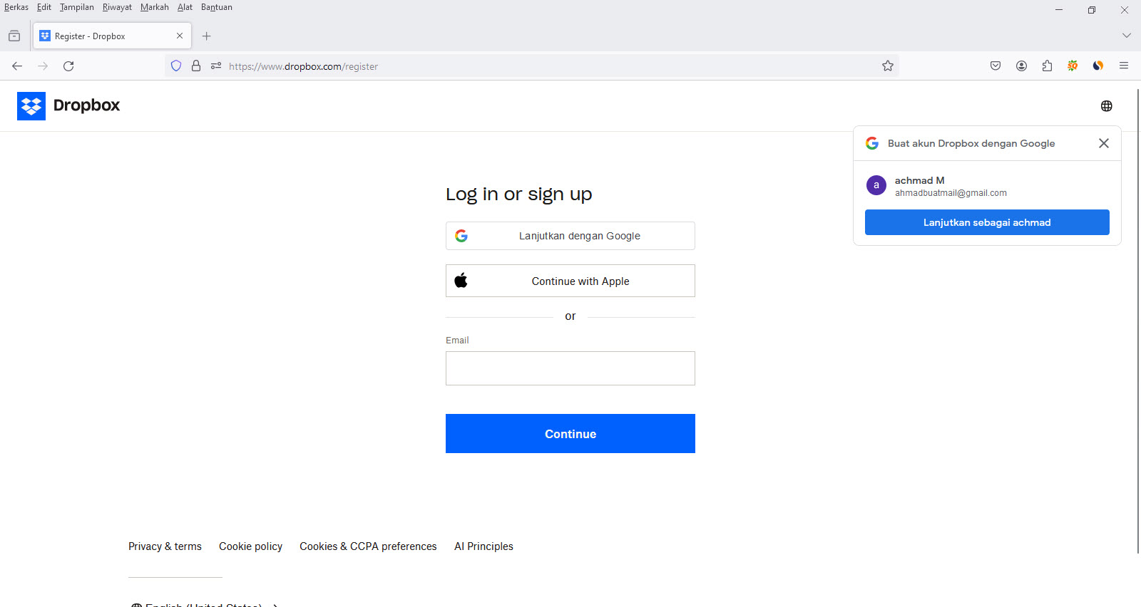 Cara Membuat Akun Dropbox Dengan Email Gmail