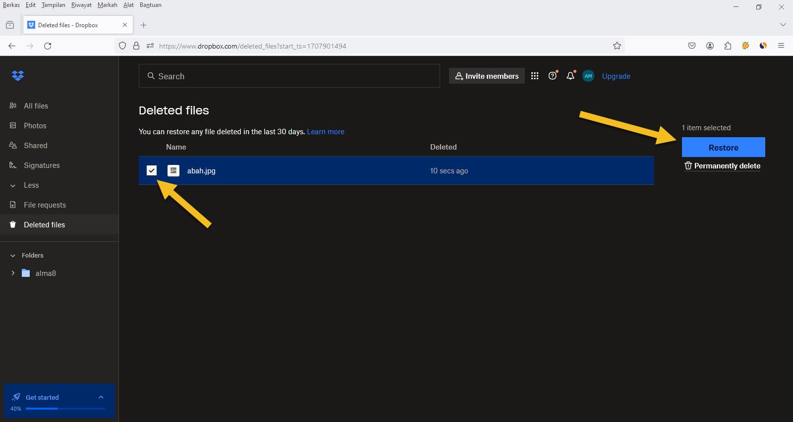 Cara mengembalikan File Yang Terhapus Di Dropbox